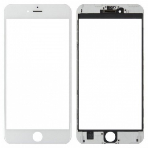 LCD stikliukas Apple iPhone 8 Plus su rėmeliu ir OCA white (O)